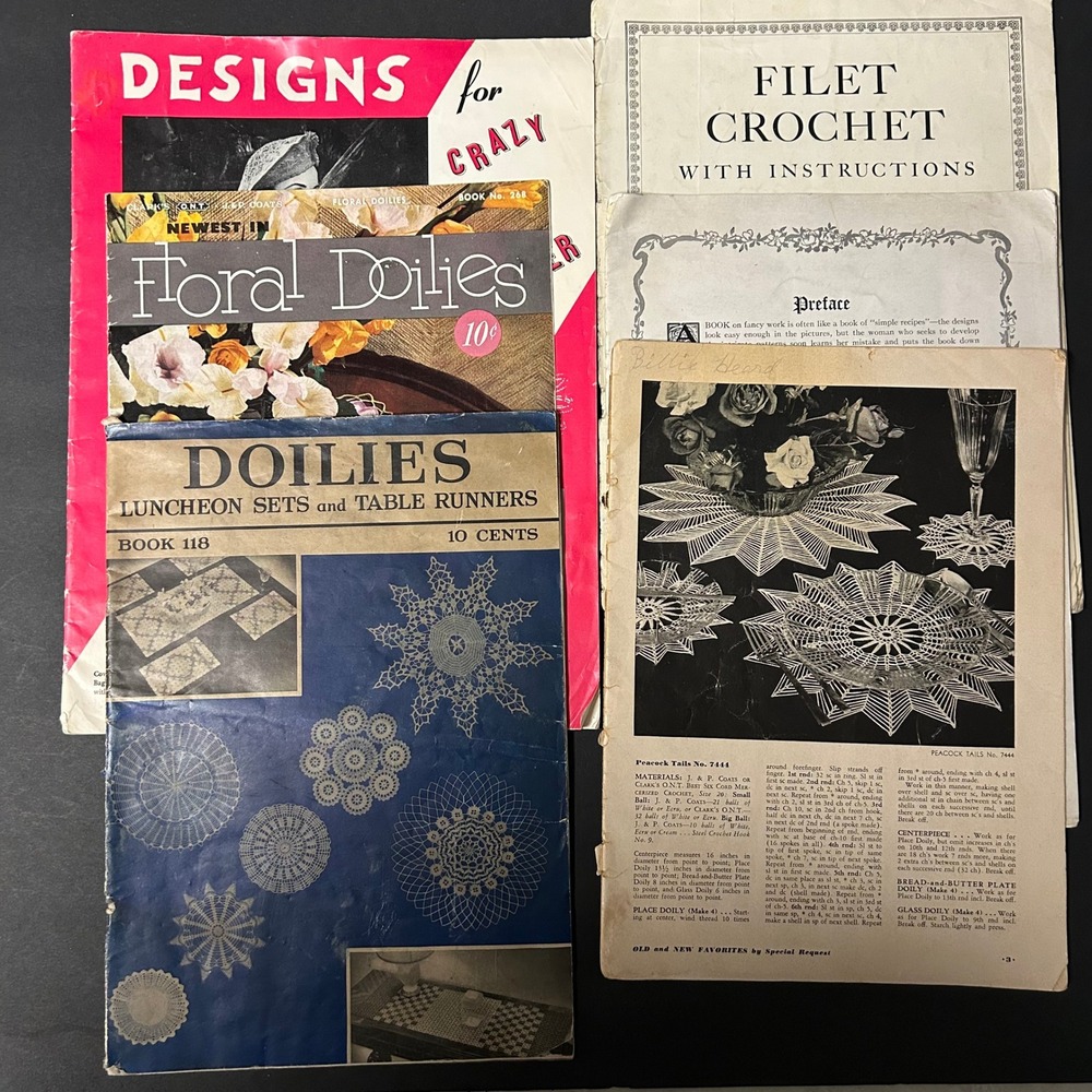Vintage Crochet Pattern Booklet Lot J&P Coats Clark's Filet Doilies and More
